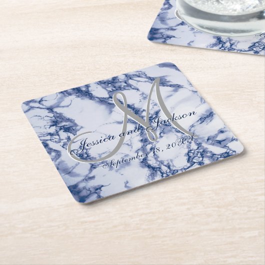 Monogram Blue Marble Design Rechteckiger Pappuntersetzer (angewinkelt)