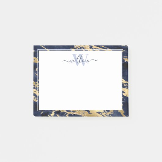 Monogram Blue Marble Gold Foil Graphic Post-it Klebezettel (Vorderseite)