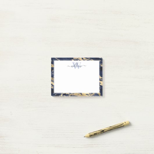 Monogram Blue Marble Gold Foil Graphic Post-it Klebezettel (Auf Schreibtisch)
