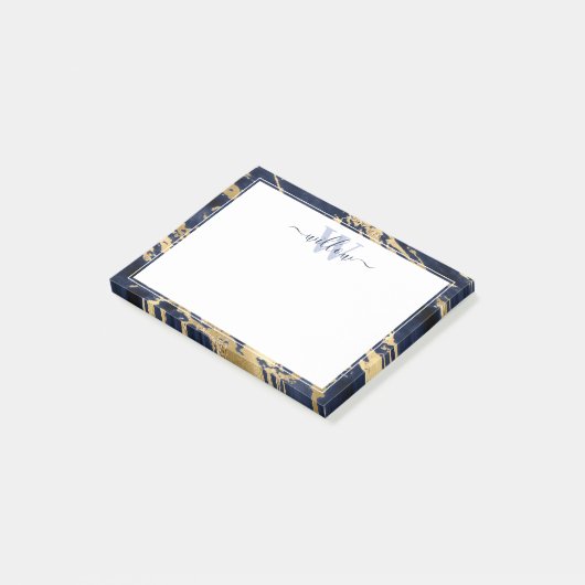 Monogram Blue Marble Gold Foil Graphic Post-it Klebezettel (angewinkelt)