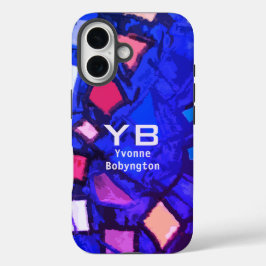 Monogram Blue Marine Indigo abstrakt farbenfroh he iPhone 16 Hülle