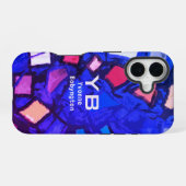 Monogram Blue Marine Indigo abstrakt farbenfroh he iPhone 16 Hülle (Rückseite (Horizontal))