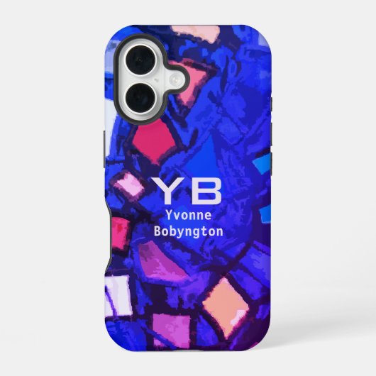 Monogram Blue Marine Indigo abstrakt farbenfroh he iPhone 16 Hülle (Rückseite)