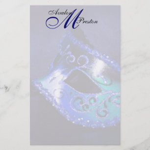Monogram Blue Masquerade Wedding Stationery Briefpapier