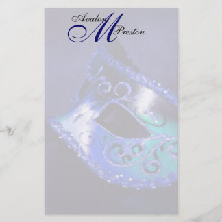 Monogram Blue Masquerade Wedding Stationery Briefpapier