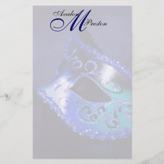 Monogram Blue Masquerade Wedding Stationery Briefpapier (Vorderseite)