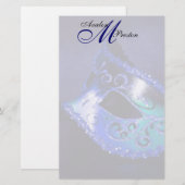Monogram Blue Masquerade Wedding Stationery Briefpapier (Vorne/Hinten)