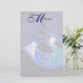 Monogram Blue Masquerade Wedding Stationery Briefpapier (Stehend Vorderseite)