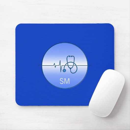 Monogram Blue Medical Stethoscope Heartbeat Mousepad (Mit Mouse)