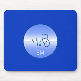 Monogram Blue Medical Stethoscope Heartbeat Mousepad