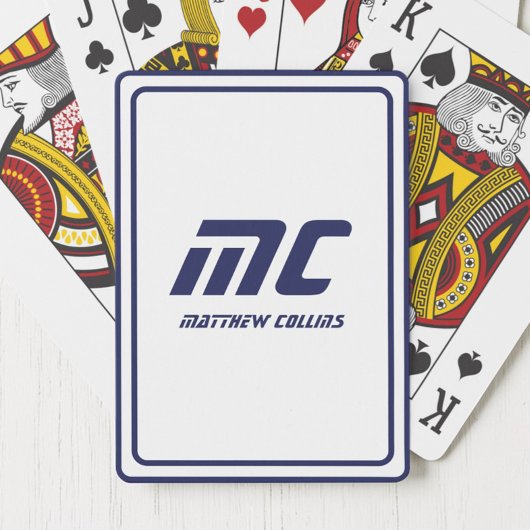 Monogram Blue Minimalistisch Name Modern Text Men' Spielkarten