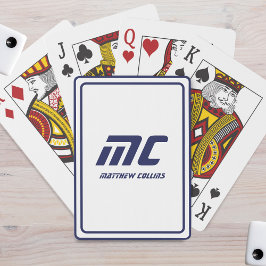 Monogram Blue Minimalistisch Name Modern Text Men' Spielkarten