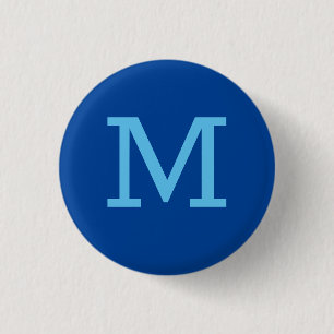 Monogram Blue Modern Fügen Sie Ihren Namen zuerst  Button