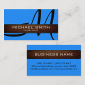 Monogram blue Modern Leather Look Visitenkarte (Vorne/Hinten)