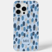 Monogram Blue Modern Watercolor Dot Pattern Case-Mate iPhone Hülle (Rückseite)