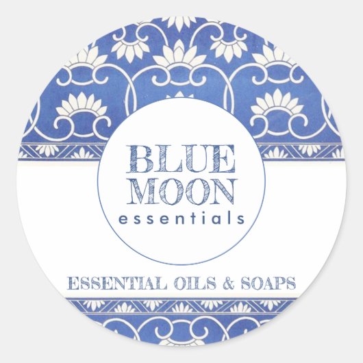 Monogram Blue Moon Floral Beauty Products Runder Aufkleber (Vorderseite)