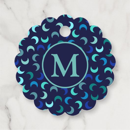 Monogram Blue New Moon Muster Geschenkanhänger (Rückseite)