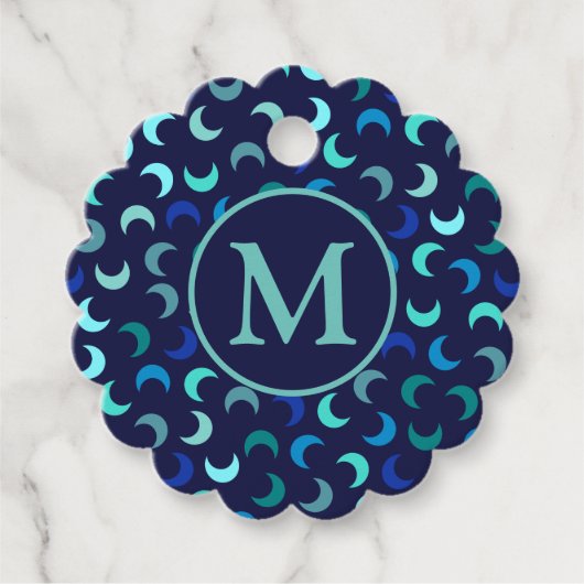Monogram Blue New Moon Muster Geschenkanhänger (Vorderseite)