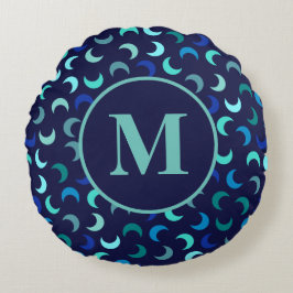 Monogram Blue New Moon Muster Rundes Kissen