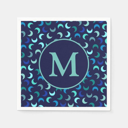 Monogram Blue New Moon Muster Serviette (Vorderseite)