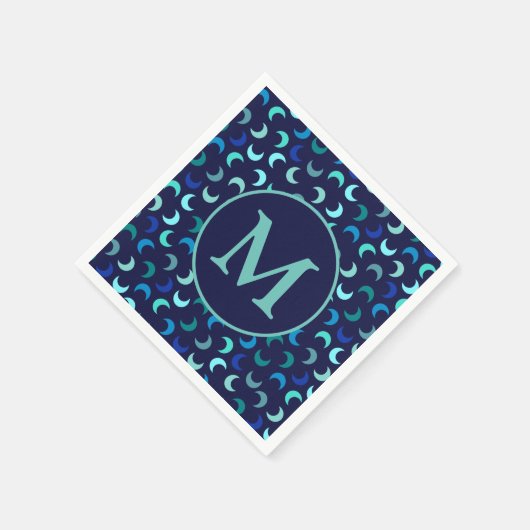 Monogram Blue New Moon Muster Serviette (Ecke)