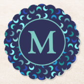 Monogram Blue New Moon Muster Untersetzer (Vorderseite)