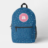 Monogram Blue Niedlich Hearts Druckknopfbeutel Bedruckter Rucksack (Vorderseite)