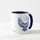 Monogram Blue Night Owl and Moon Tasse (VorderseiteRechts)