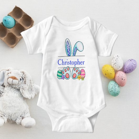 Monogram Blue Oaster Bunny Baby Boy's Osterfest Baby Strampler