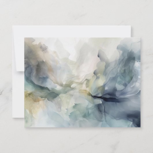 Monogram Blue Olive Green Abstrakt Tinte Mitteilungskarte (Rückseite)