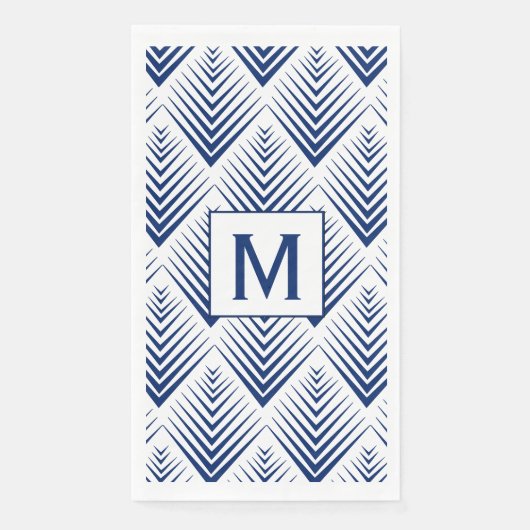 Monogram Blue on White Fan Blume Art Deco Serviette (Vorderseite)