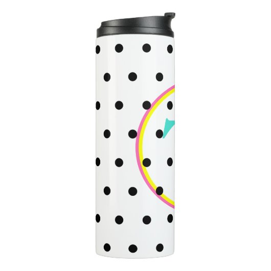 Monogram Blue Pink Black Dots Thermosbecher (Nach links gedreht)