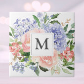 Monogram Blue Pink Hydrangea Peony Spring Floral Fliese