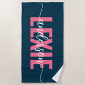 Monogram Blue Pink Personalisiert Strandtuch (Vorderseite)