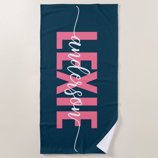 Monogram Blue Pink Personalisiert Strandtuch (Vorderseite)