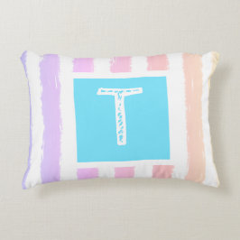 Monogram Blue Pink Watercolor Streifen Dekokissen