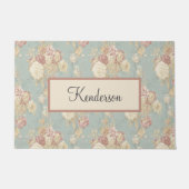 Monogram Blue Pink White Floral Hütte Core Fußmatte (Vorderseite)