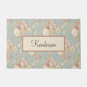 Monogram Blue Pink White Floral Hütte Core Fußmatte