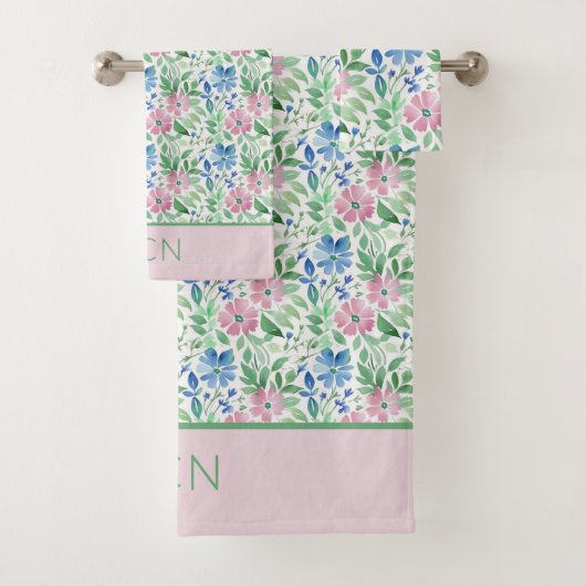 Monogram Blue Pink White Green Hütte Core Badhandtuch Set (Insitu)