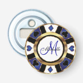Monogram Blue Poker Chip Design Flaschenöffner (Vorderseite)