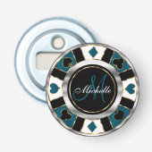 Monogram Blue Poker Chip Flaschenöffner (Vorderseite)