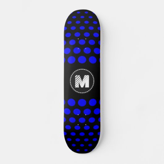 Monogram Blue Polka Dots Muster Skateboard (Vorderseite)