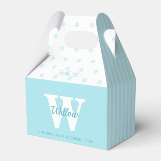 Monogram Blue Polka Dots Stripes Gable Favor Box Geschenkschachtel (Vorderseite)