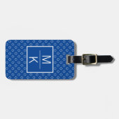 Monogram Blue Polka Squares Splitter Gepäckanhänger (Vorderseite horizontal)