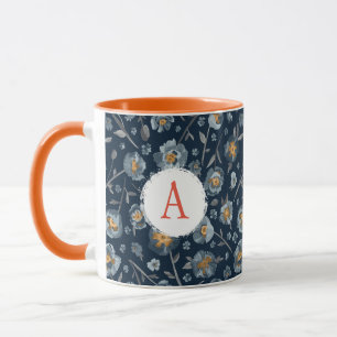 Monogram Blue Pope Floral Pattern Tasse