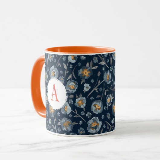 Monogram Blue Pope Floral Pattern Tasse (Vorderseite Links)