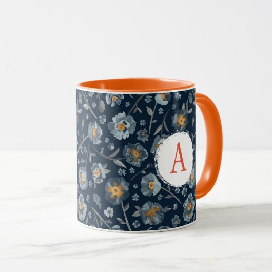 Monogram Blue Pope Floral Pattern Tasse (VorderseiteRechts)