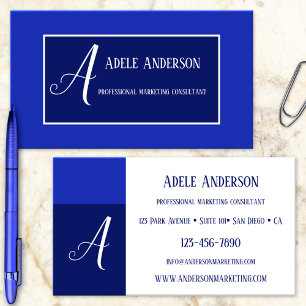 Monogram Blue PR Marketing Template Business Card Visitenkarte
