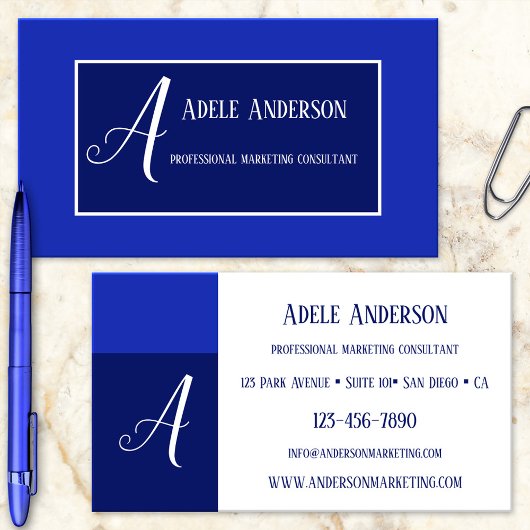 Monogram Blue PR Marketing Template Business Card Visitenkarte
