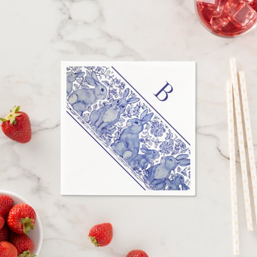 Monogram Blue Rabbit Animal Whimsical Custom Napki Serviette (Beispiel)